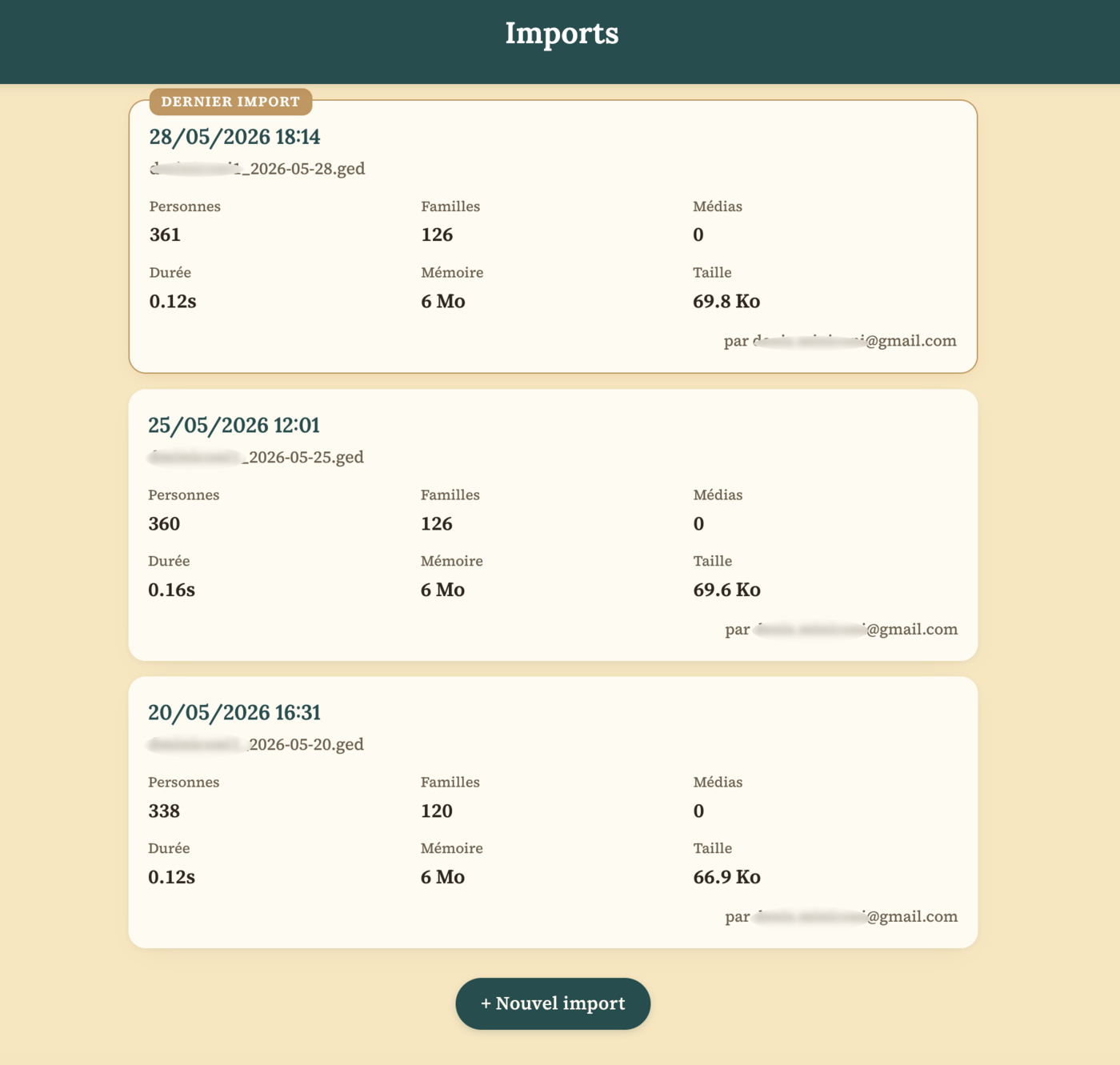 GeneaMin — Gestion des imports