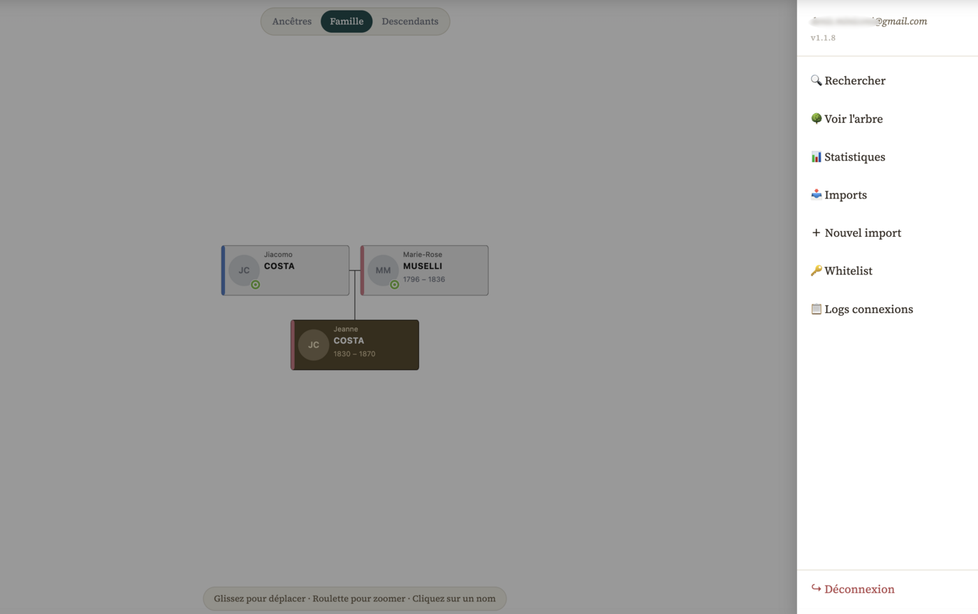 GeneaMin — Menu de navigation