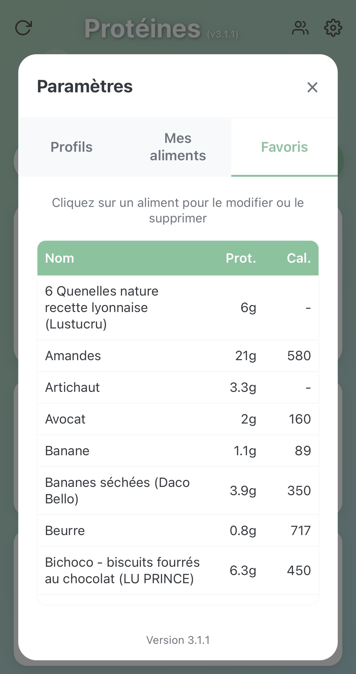 Protéines — Saisie repas