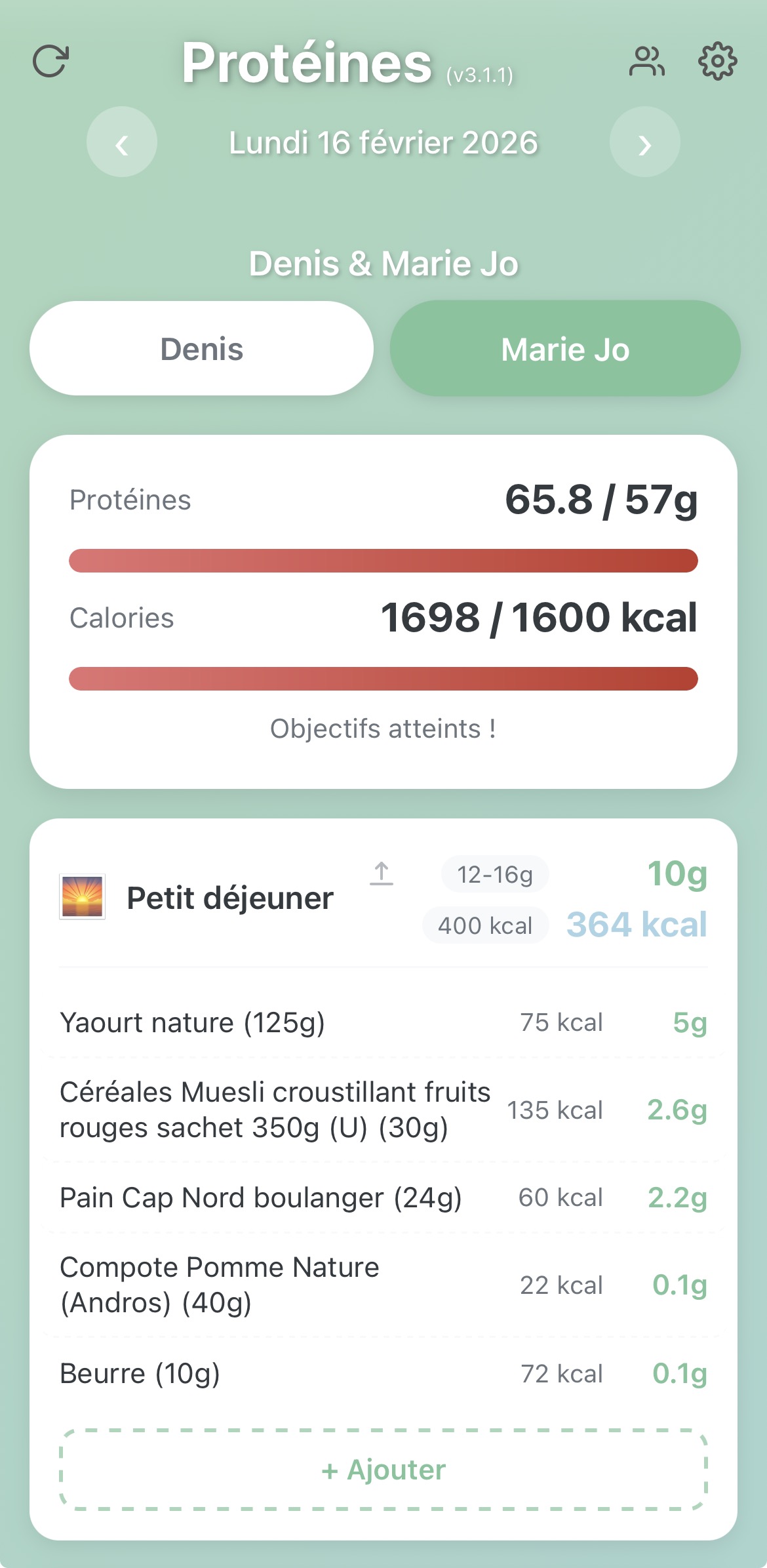Protéines — Suivi journalier